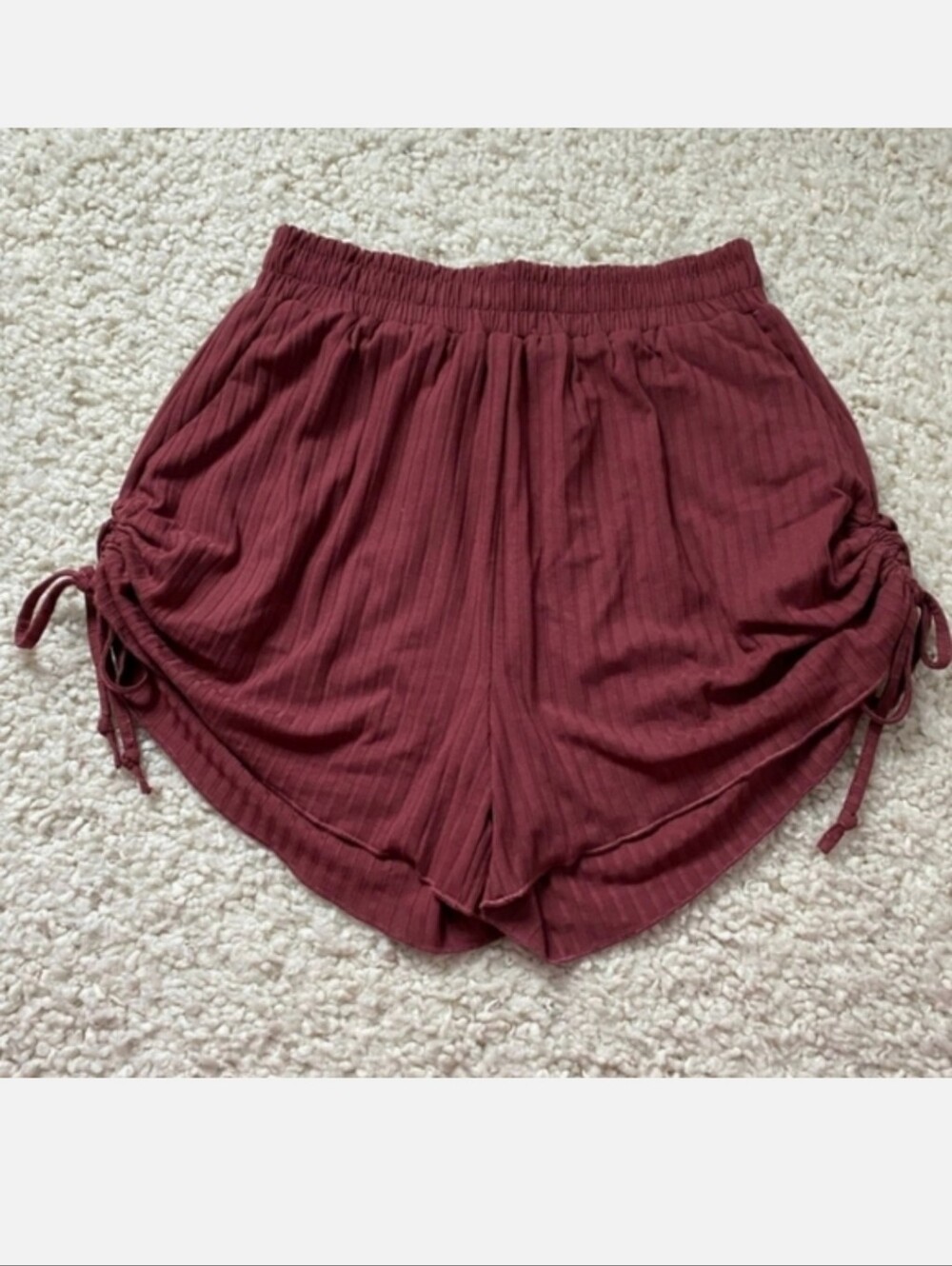 LISTICLE Burgandy Shorts with side Side Drawstring to Cinch Hem Small
